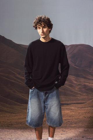 WAFFLE LS TEE WASHED BLACK
