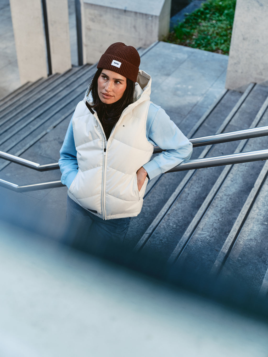 WOMENS CLASSIC DOWN VEST HRGBONE CHALK – Huffer