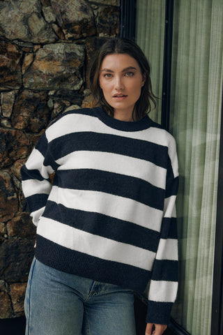 KENZIE STRIPE KNIT CREW NAVY/WHITE
