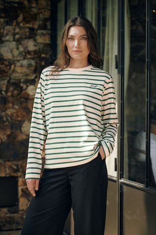 OUI OUI LS RELAX TEE CHALK/PINE