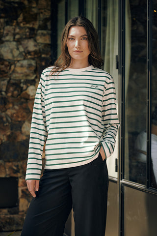 OUI OUI LS RELAX TEE CHALK/PINE