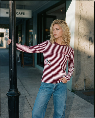 STRIPE LS TEE/CHARMED BURGUNDY/PETAL