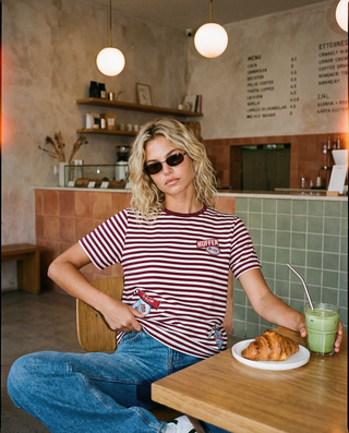 STRIPE SS TEE/NO.97 BURGUNDY/PETAL