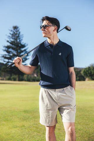 MENS RIB KNIT POLO NAVY
