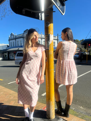 CELINE TIE MIDI DRESS PINK/CHALK