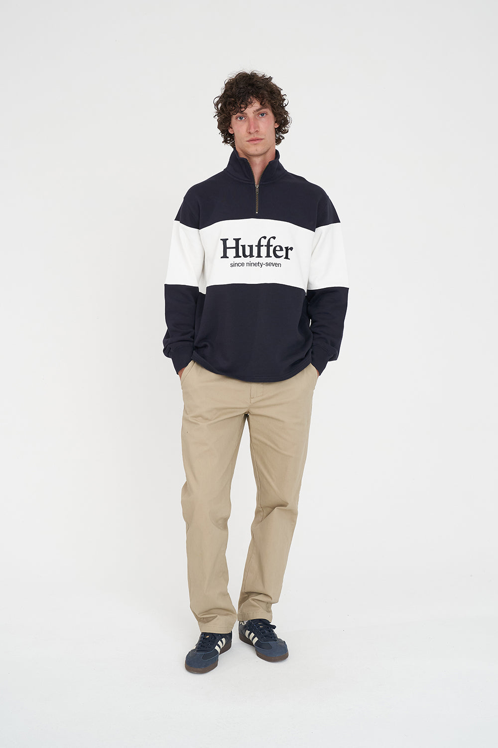 CLASSIC 1/4 ZIP BLOCK JERSEY NAVY – Huffer