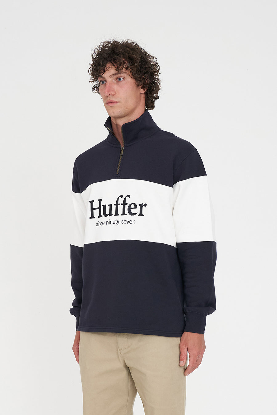 CLASSIC 1/4 ZIP BLOCK JERSEY NAVY – Huffer