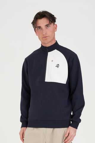 BONDED 1/4 ZIP PULLOVER NAVY/CHALK