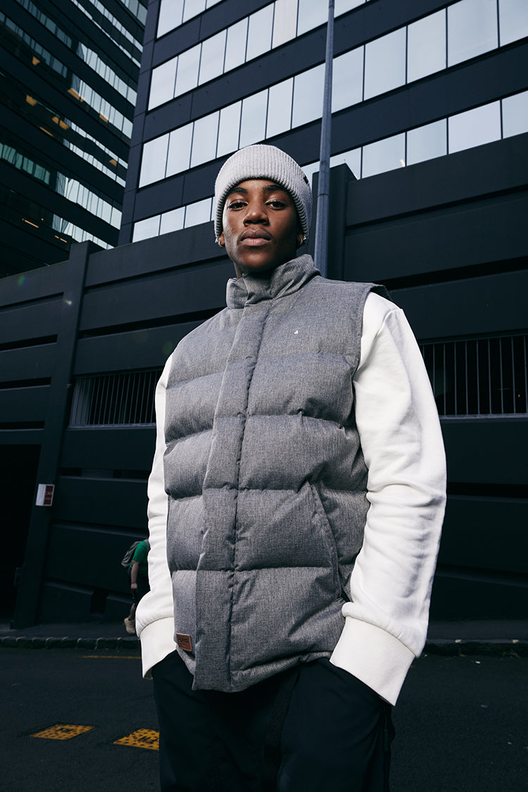 MENS CLASSIC DOWN VEST HRGBONE GREY – Huffer