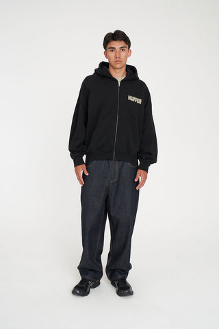 SUB CROP ZIP HOOD/BLURRED WASHED BLK