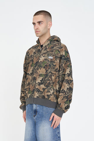 CAMO SUB CROP ZIP HOOD BROWN