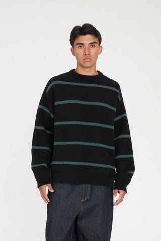 STACK STRIPE KNIT CREW BLACK/PINE
