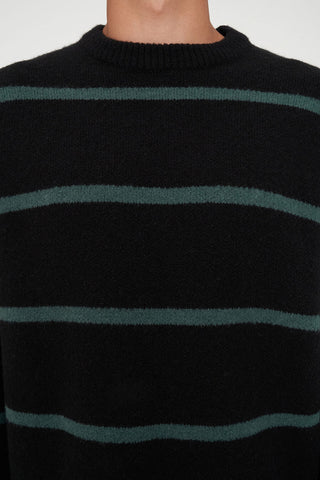 STACK STRIPE KNIT CREW BLACK/PINE