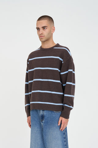 STACK STRIPE KNIT CREW CHESTNUT/BLUE