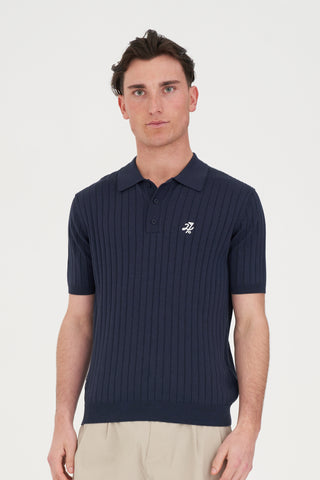 MENS RIB KNIT POLO NAVY