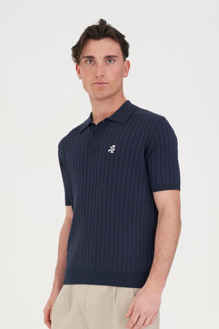 MENS RIB KNIT POLO NAVY