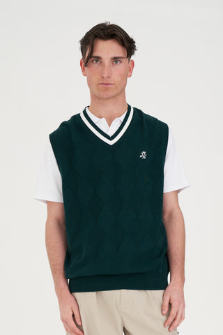 DIAMOND KNIT VEST GOLF GREEN