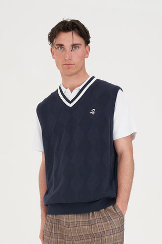 DIAMOND KNIT VEST NAVY
