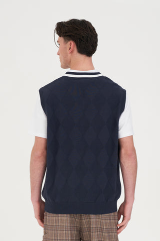 DIAMOND KNIT VEST NAVY