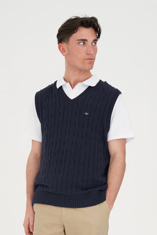 CABLE KNIT VEST NAVY