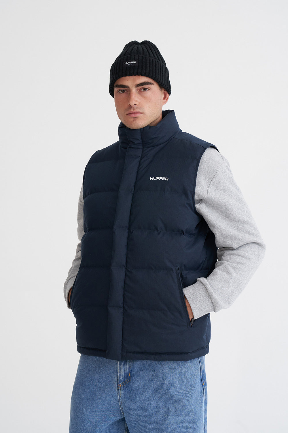 MENS HUFFER PUFFER VEST HRGBONE NAVY – Huffer
