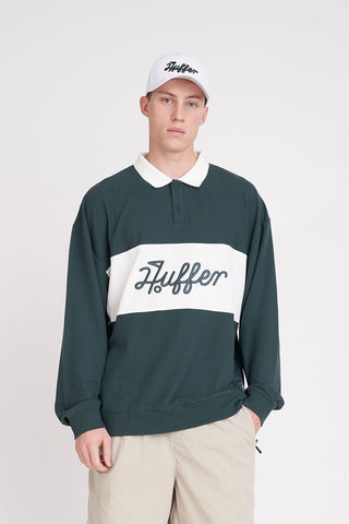 MENS PIQUE RUGBY CREW GOLF GREEN