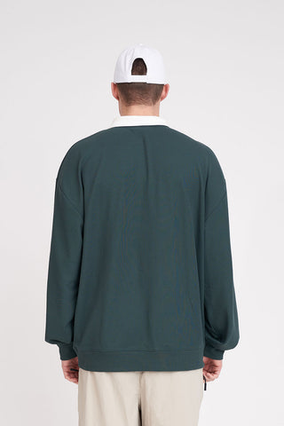 MENS PIQUE RUGBY CREW GOLF GREEN