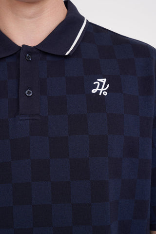 MENS CHECK PAR SS POLO NAVY