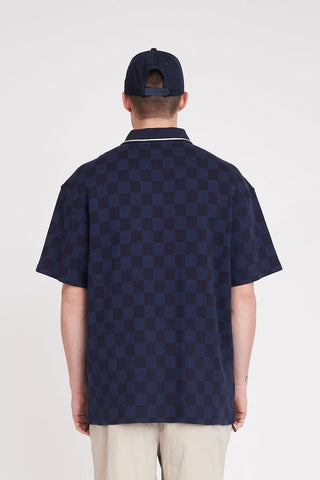 MENS CHECK PAR SS POLO NAVY