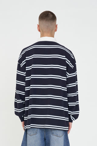 DBL STRIPE GRAND RUGBY NAVY/CHALK