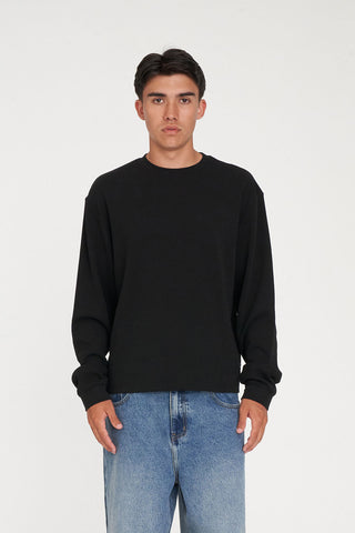 CROP WAFFLE LS SUP TEE BLACK