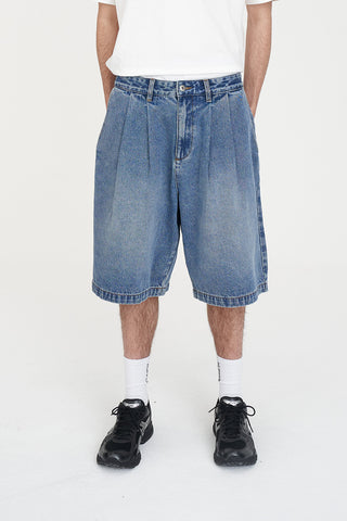 PLEATED BAGGY DENIM JORT CANYON BLUE