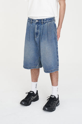 PLEATED BAGGY DENIM JORT CANYON BLUE