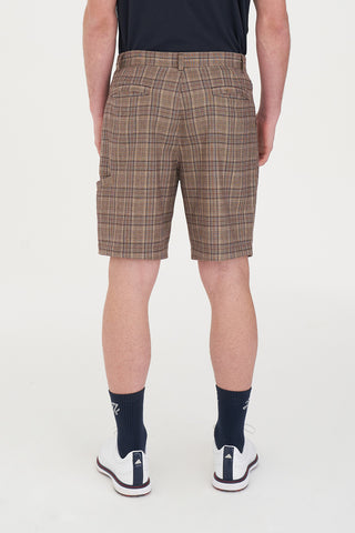 MENS PLAID PLEATED GOLF SHORT BROWN