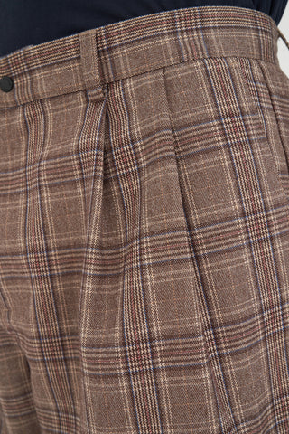 MENS PLAID PLEATED GOLF SHORT BROWN