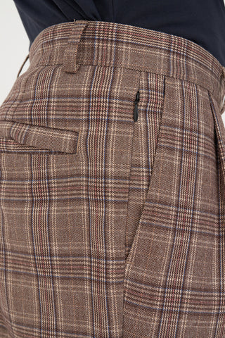 MENS PLAID PLEATED GOLF SHORT BROWN