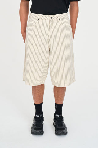 STRIPE BAGGY DENIM JORT WHITE