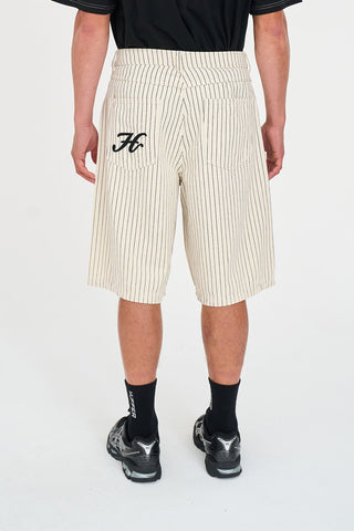 STRIPE BAGGY DENIM JORT WHITE
