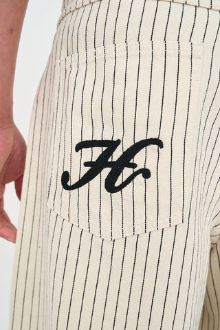STRIPE BAGGY DENIM JORT WHITE