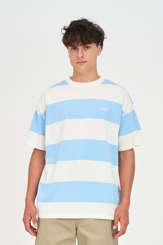 STRIPE SS TEE BAY BLUE/CHALK