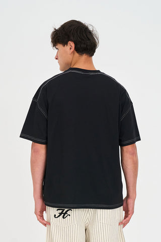 STITCHED UP POCKET BOX TEE 220 BLACK