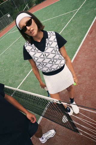 RACQUET KNIT VEST CHALK/NAVY