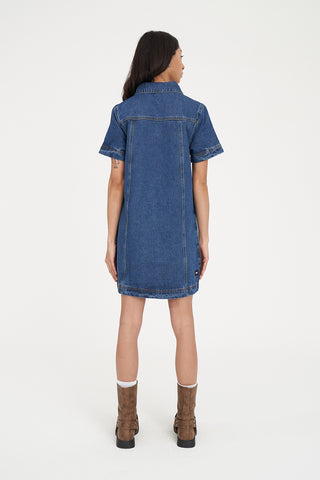 DENIM SS SHIRT DRESS RODEO BLUE