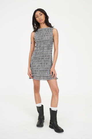 ROONEY GIGI SHIRRED DRESS BLACK/CHALK