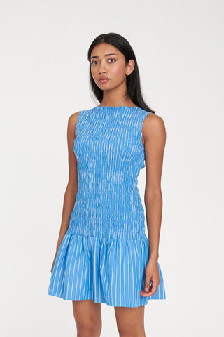 HAVEN SHIRRED MINI DRESS SPRINT STRIPE
