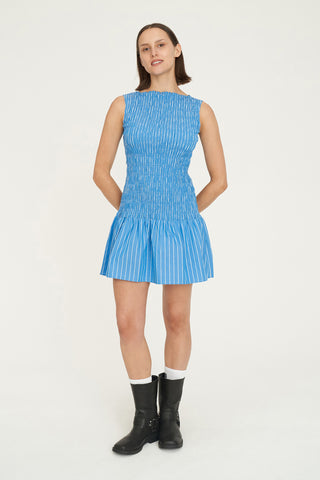 HAVEN SHIRRED MINI DRESS SPRINT STRIPE