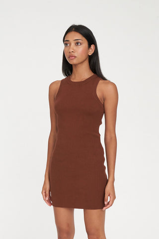 ROGUE RIB MINI DRESS CHESTNUT