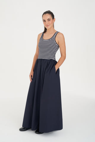 STRIPE MONACO MAXI DRESS NAVY/WHITE