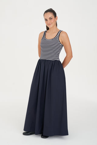 STRIPE MONACO MAXI DRESS NAVY/WHITE