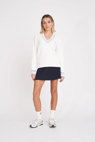 WOMENS V-NECK CABLE KNIT SWEATER CHALK